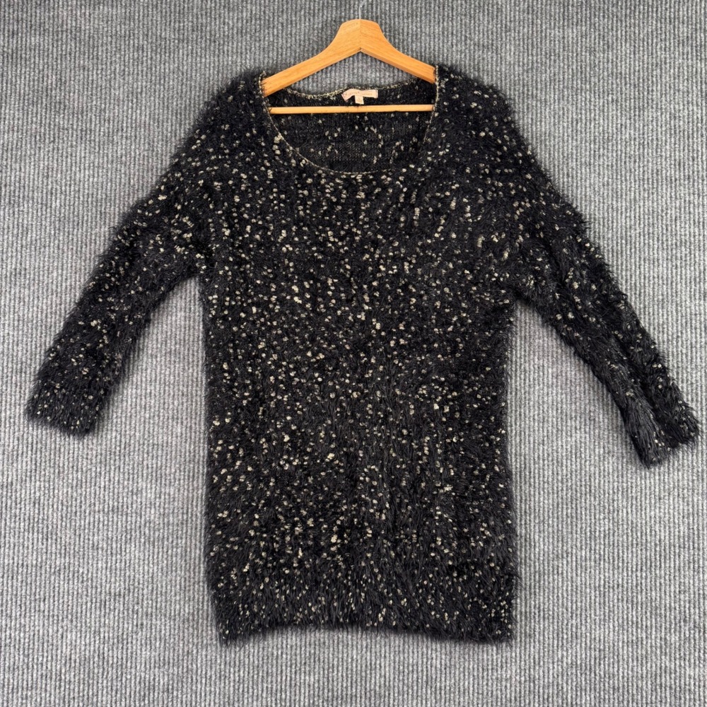 Gibson‎ Latimer Sweater Dress Womens L Black Fuzzy Knit Metallic Grunge Y2K